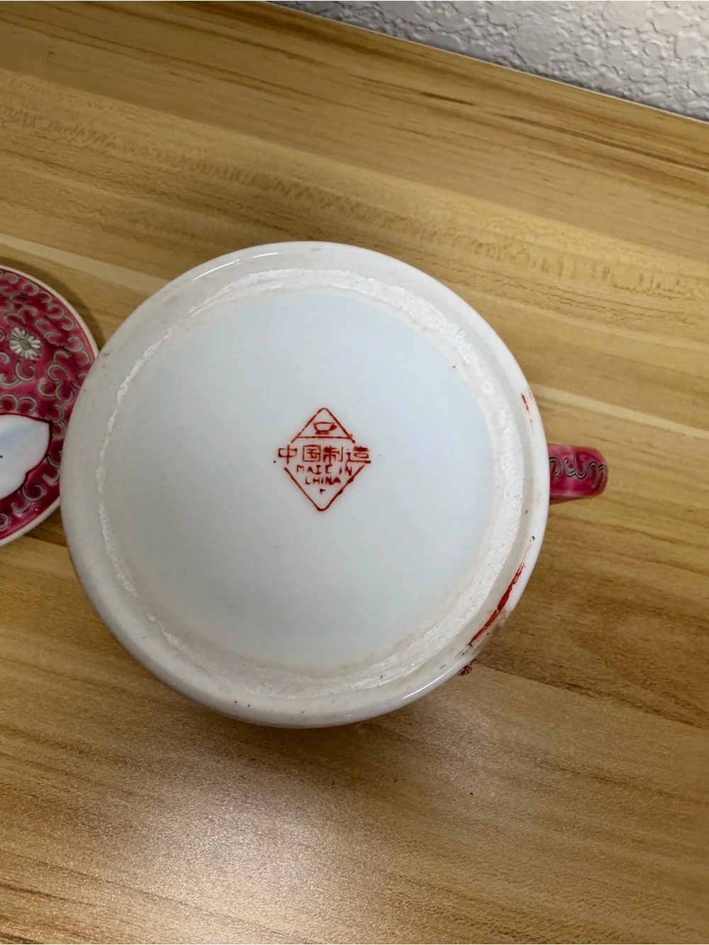 Vintage Chinese Hand-Painted Porcelain Lidded Mug Rose Longevity Coffee Tea